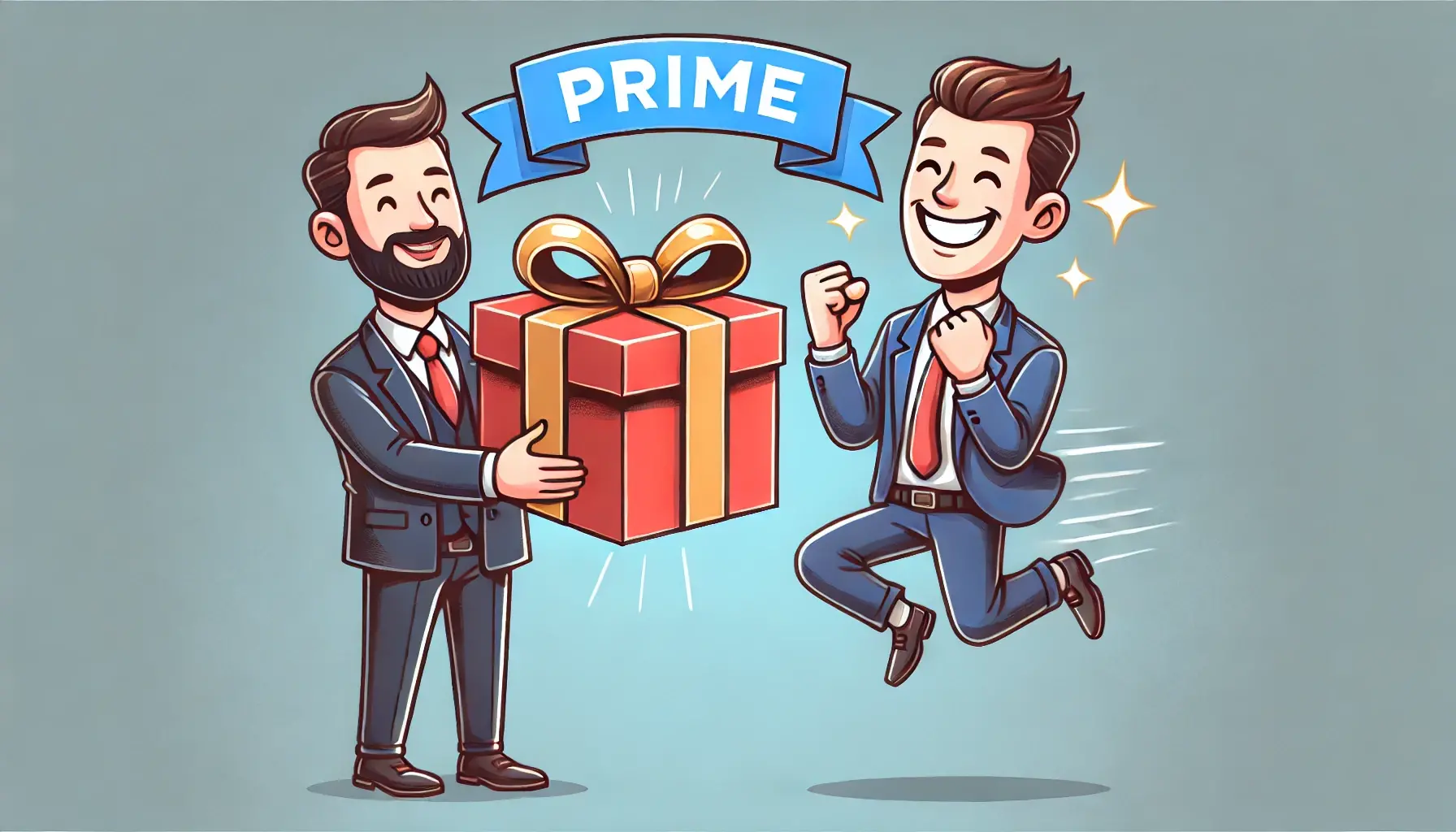 Dall e 2024 07 25 09 10 41 a cartoon depicting two men in business suits the man on the left is giving a red gift box with a gold ribbon to the man on the right the man on the