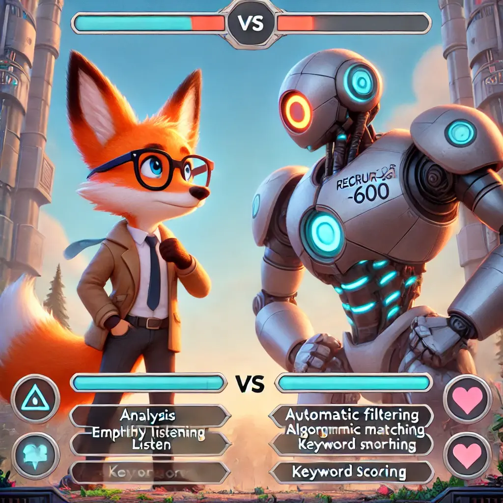 Dall e 2024 11 20 14 30 46 a dynamic 3d animated style illustration featuring an anthropomorphic fox character foxy facing off against a large cold mechanical robot labeled